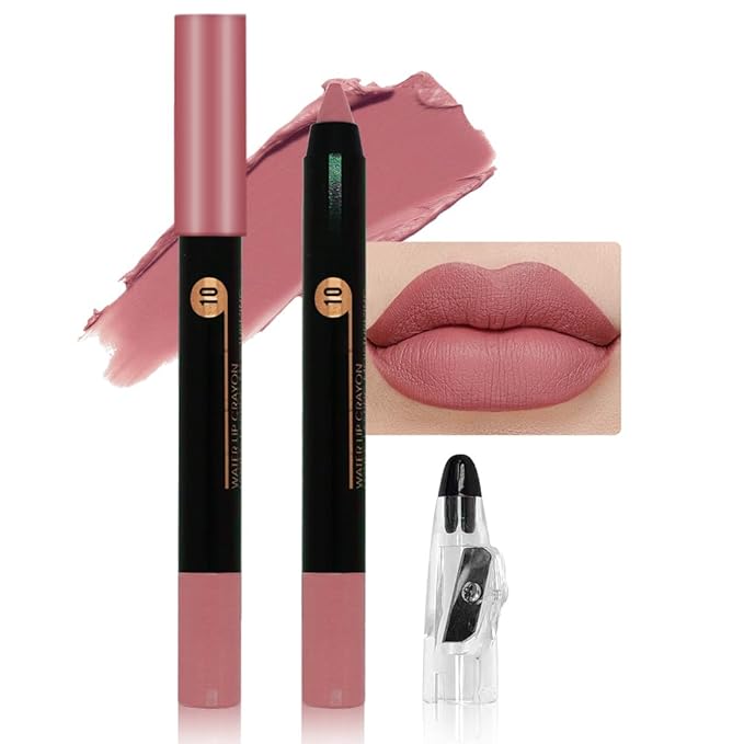 Dusty Pink Matte Lip Liner Crayon with Sharpener - Waterproof Smudgeproof Long-Wear Lip Pencil, Creamy Pigmented Lip Crayon for Women, 12HR Stay Silky Velvet Lip Liner 10#
