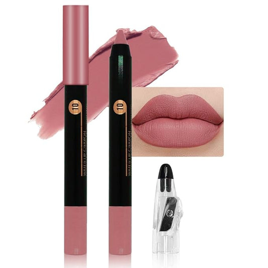 Dusty Pink Matte Lip Liner Crayon with Sharpener - Waterproof Smudgeproof Long-Wear Lip Pencil, Creamy Pigmented Lip Crayon for Women, 12HR Stay Silky Velvet Lip Liner 10#