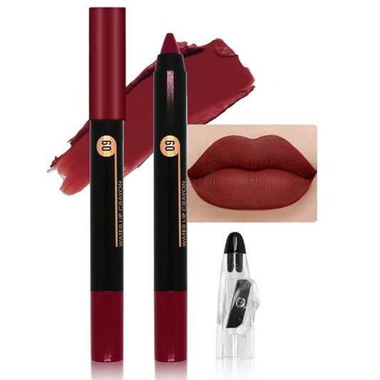 Wine Matte Lip Liner Crayon with Sharpener - Waterproof Smudgeproof Long-Wear Lip Pencil, Creamy Pigmented Lip Crayon for Women, 12HR Stay Silky Velvet Lip Liner 09#