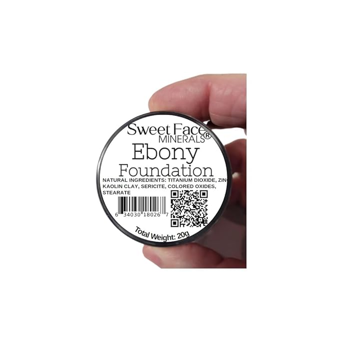 EBONY FOUNDATION (20g Mid Size Sifter Jar) – Mineral Loose Powder Makeup – Lightweight, Matte Finish, Natural Look – Sweet Face Minerals, SPF 30