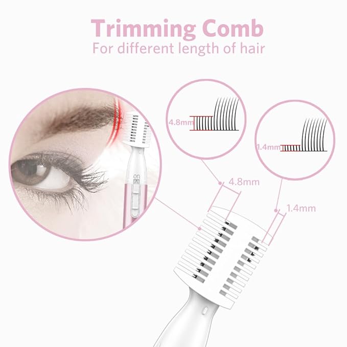 Funstant Upgraded Eyebrow Trimmer, Precision Electric Eyebrow Razor for Women Battery-Operated Facial Hair Remover with Comb No Pulling Sensation Painless for Face Chin Neck, Upper-Lip, Peach-Fuzz