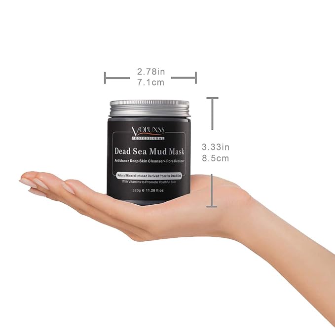 Voluxss Dead Sea Mud Mask for Face and Body,Deep Cleansing Face Mask for Acne,Pore Minimizer,Natural Skincare Charcoal Blackheads Remover,Skincare Spa Clay Facial Mask for Women & Men 11.28fl.oz