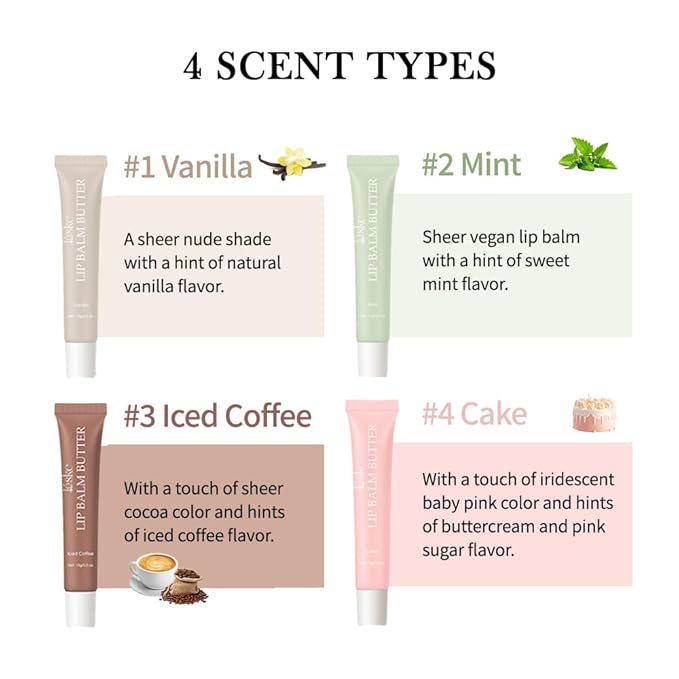 Summer Butter Lip Balm, Moisturizing Hydrating Natural Lip Care, Rich in Nutrients for Soft Smooth Lips (4Colors)