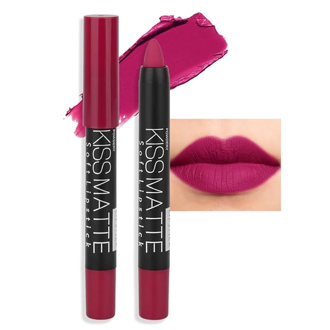 evpct 1Pcs Plum Purple Matte Lipstick and Lip Crayon Liner Pencil Pen Set for Women Lip Stain Long Lasting Waterproof labiales mate magicos 24 horas originales pintalabios permanente 24 horas 14
