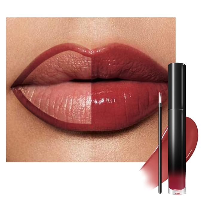 evpct Cranberry Red Shiny Longwear No-Budge Liquid Lip Color Lipstick Makeup, Highly Pigmented Color Instant Shine, Waterproof Long Lasting Lipstick for Women, Lip Stain Gloss Lip Liner Brush, 04#