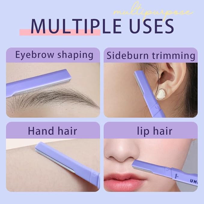 Eyebrow Razor 6 Pack, Precision Facial Hair Trimmer for Women, Stainless Steel Blade Eyebrow Shaver for Shaping Brows & Peach Fuzz, Gentle Grooming Tool for Face