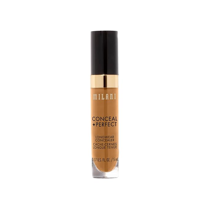 Milani Conceal + Perfect Longwear Concealer Full Coverage Infused with Hyaluronic Acid & Vitamin E, Cover Dark Circles, Blemishes & Skin Imperfections for Long-Lasting Wear -Deep Tan