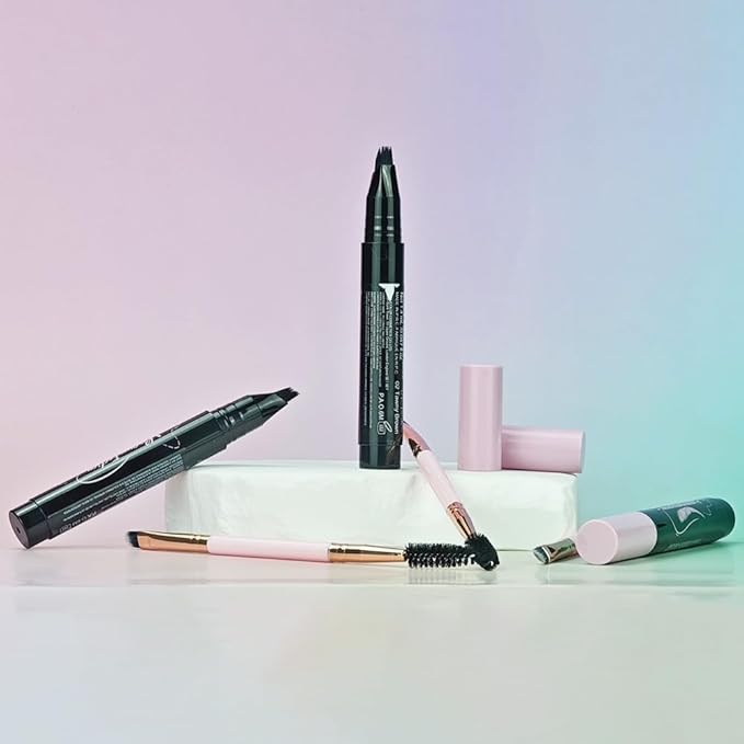 Black Liquid Eyebrow Filler Pen for Women, Long-Lasting Waterproof Eye Brow Pen for Hairlike Strokes, Black Eye Brow Makeup Kit Sweat Smudge-Proof Brows Pencil for Natural Defining, with Eyebrow Brush