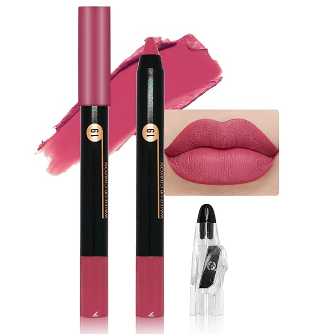 Captivating Red Matte Lip Liner Crayon with Sharpener - Waterproof Smudgeproof Long-Wear Lip Pencil, Creamy Pigmented Lip Crayon for Women, 12HR Stay Silky Velvet Lip Liner 19#