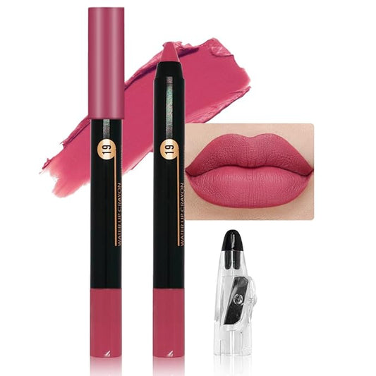 Captivating Red Matte Lip Liner Crayon with Sharpener - Waterproof Smudgeproof Long-Wear Lip Pencil, Creamy Pigmented Lip Crayon for Women, 12HR Stay Silky Velvet Lip Liner 19#