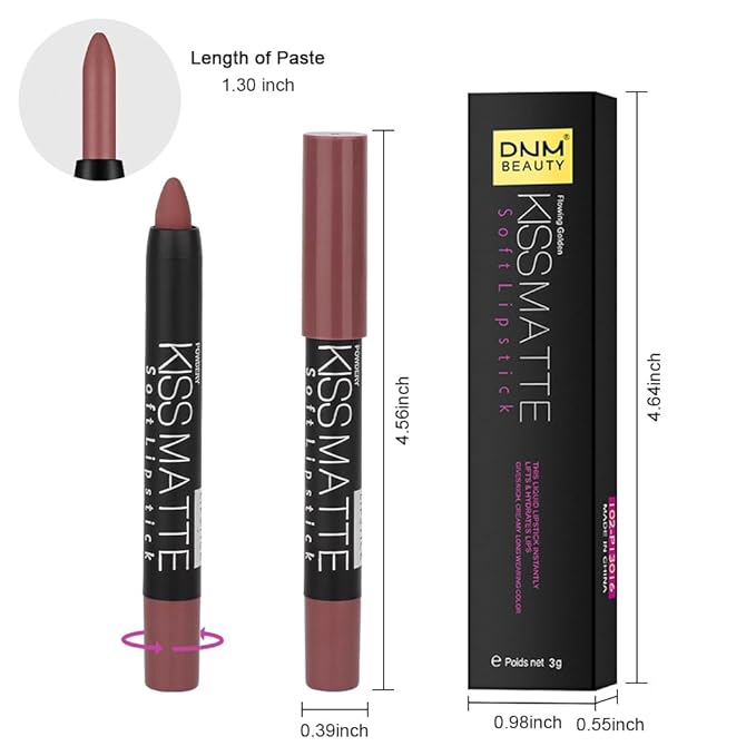 BINGBRUSH Smooth Longwear Lipstick Pack Set, Matte Color Stick Ultimate Lip Crayon for Makeup Collection - Waterproof Velvet Lipgloss Lip Stain (08#)