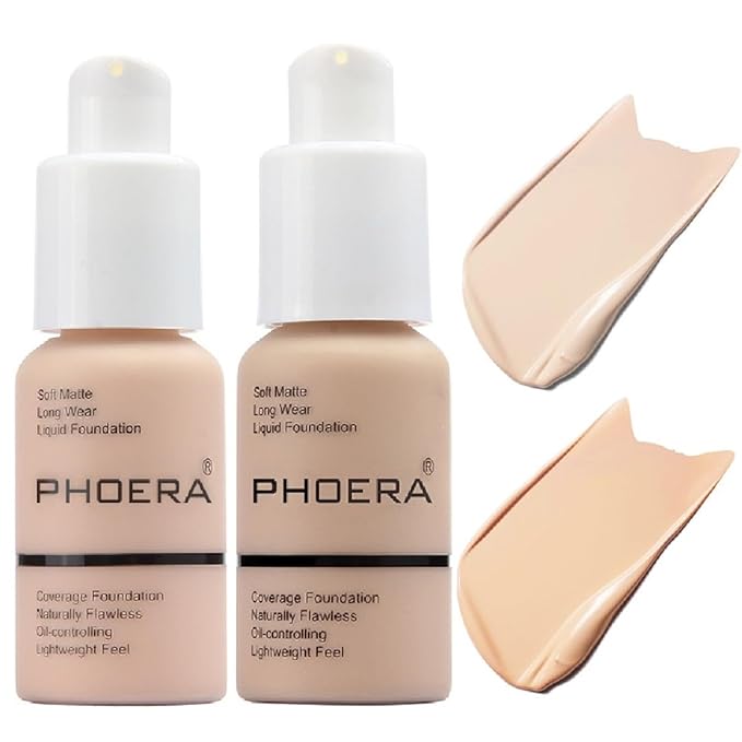2 Pack Meifen Foundation 101- Porcelain and102- Nude, Full Coverage Flawless Soft Matte 24 HR Oil Control Waterproof Concealer Makeup.