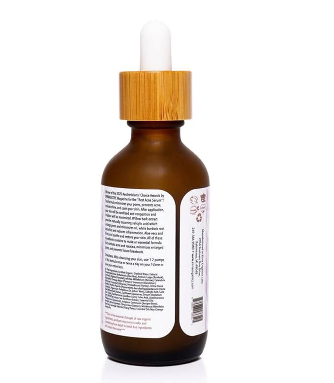 Elina Organics Oil Control Formula, 2oz – Clarifying Serum with Willow Bark, Zinc Oxide & Burdock Root – Organic, Vegan – Fights Breakouts & Balances Oily Skin