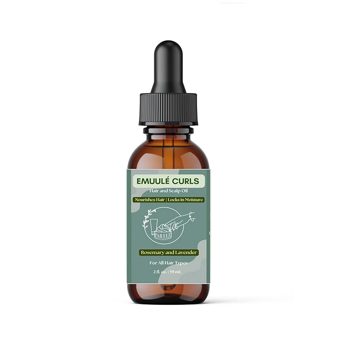 Emuulé Curls - Hair and Scalp Oil, 2 oz, Deep Moisturizer with Avocado and Pumpkin Seed Oil. 100% Natural Ingredients, Sustainable Glass Bottle (2 Ounce, Rosemary & Lavender)