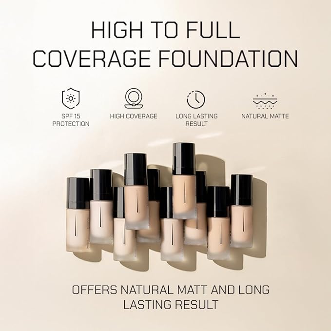Radiant Professional Natural Fix All Day Matte Cream Foundation Makeup – Long Wear, Full Coverage Matte Foundation with SPF 15 – Oil Free Lightweight Formula for All Skin Types – 1.01oz (00 Alabaster)
