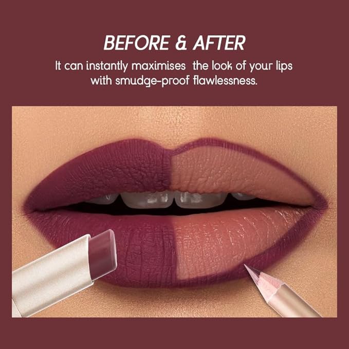 USHAS 2 in 1 Waterproof Lipstick and Lip Liner Combo Set, Long Lasting Matte Lip Pen for Women, Makeup Kit (G4, Pack of 1)