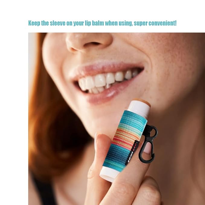 HEYSKAY 3PCS Lip Balm Holder Lipstick Sleeves Keychain Lip Gloss Holder Keychain Chapstick Elastic Sleeves(Dark blue strip)