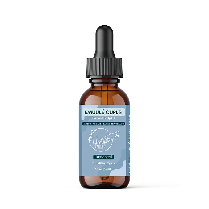 Emuulé Curls - Hair and Scalp Oil, 2 oz, Deep Moisturizer with Avocado and Pumpkin Seed Oil. 100% Natural Ingredients, Sustainable Glass Bottle (2 Ounce, Unscented)