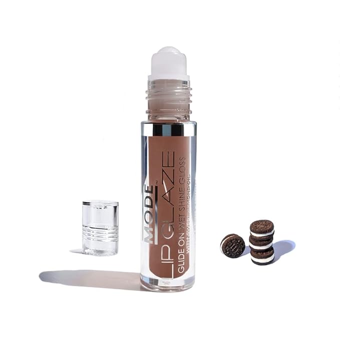 MODE Lip Glaze Flavored Lip Gloss Yummy COOKIES & CREAM Delicious Flavor, Roll On Sweet Wet Nourishing Shine, Hydrating Natural Skincare Fruit Oils, Made in NY USA