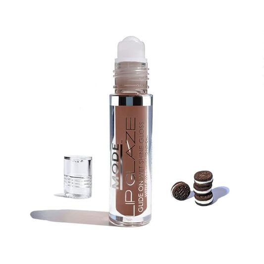 MODE Lip Glaze Flavored Lip Gloss Yummy COOKIES & CREAM Delicious Flavor, Roll On Sweet Wet Nourishing Shine, Hydrating Natural Skincare Fruit Oils, Made in NY USA