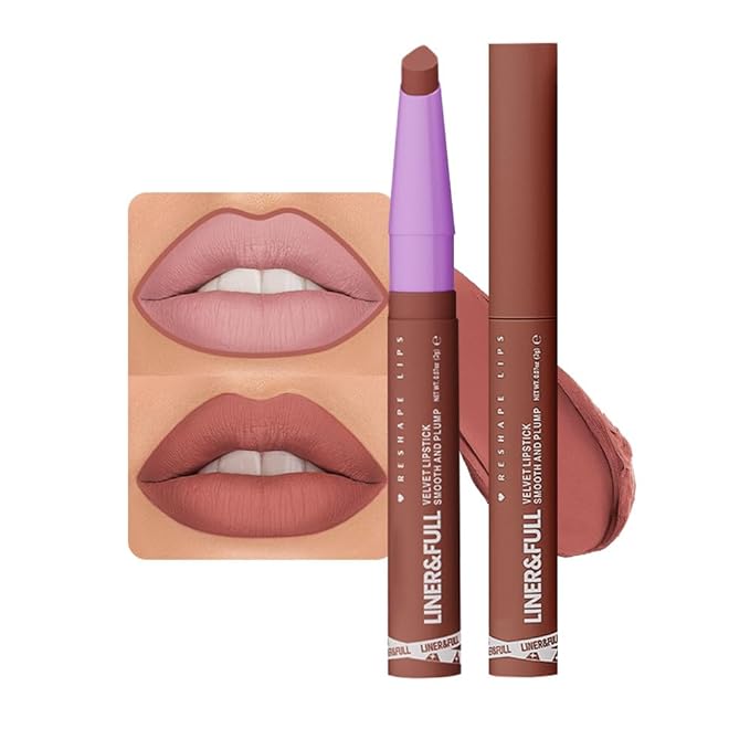 SUAKE 2-IN-1 Lipstick Lipliner, Velvet Matte Finish, Smooth & Plump, 12 Universal Lip Color-Nude Pink Rose Mauve Berry Plum, Creamy Formula for Lip Makeup, All-Day Wear, Cruelty-Free (#06 CLAY NUDE)