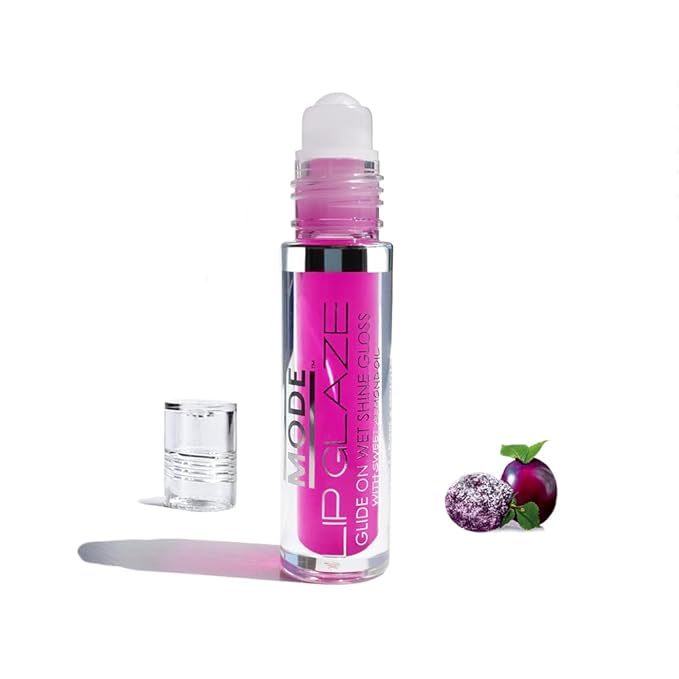 MODE Lip Glaze Flavored Lip Gloss SUGAR PLUM FAIRY Delicious Yummy Flavor, Roll On Sweet Wet Nourishing Shine, Hydrating Moisturizing Natural Skincare Fruit Oils, Made in NY USA