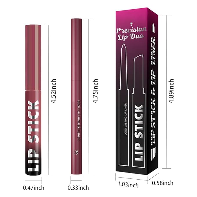 AMY'S DIARY 2Pcs Pink Purple Lipstick and Lip Liner Combo, Lip Liner and Lip Stick Kit for Women, Matte Lip Pencil and Smooth Hydrating Lipstick,Lip Makeup Set (03#Magenta Pink)