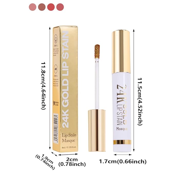 2Pcs 24K Gold Peel Off Matte Liquid Lip Gloss Stain-Lip Liner with Tweezer, Peel Off Lip Stain, Long Lasting & Waterproof Lipstick Tattoo, Transfer-Proof Lip Gloss for All Skin Types, 02+04