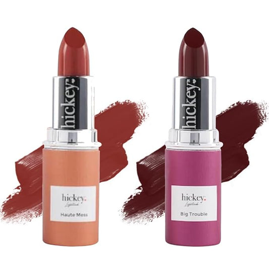 Hickey Lipstick Organic Haute Mess Terracotta & Big Trouble Berry Wine Lipstick Refill - Long Lasting Lipstick for Women, Hydrating & Moisturizing, Highly Pigmented, Gluten-Free & Vegan Lip Color