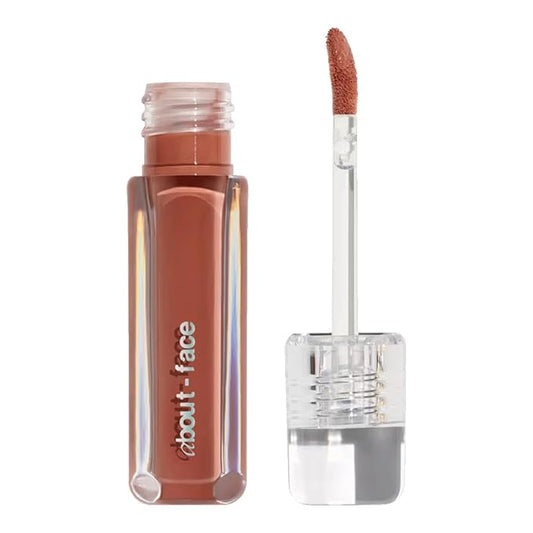 about-face Light Lock Lip Gloss Plastic Petal – Non-Sticky, High-Shine Lip Oil Gloss with Coconut Oil, Peppermint & Lavender – Vegan, Cruelty-Free, Clean Beauty – 0.21 oz (Peachy Beige)