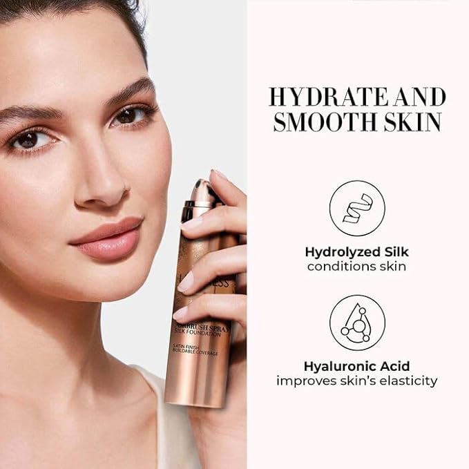 LUMINESS Airbrush Spray Silk Foundation Starter Kit - Tan - Foundation, Primer & Dual-Sided Angled Buffing Brush - Medium, Buildable Coverage, Anti-Aging Formula Hydrates & Moisturizes
