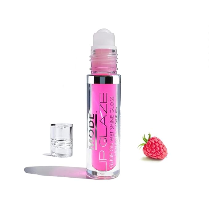 MODE Lip Glaze Flavored Lip Gloss RASPBERRY Delicious Yummy Flavor, Roll On Sweet Wet Nourishing Shine, Hydrating Natural Skincare Fruit Oils, Made in NY USA