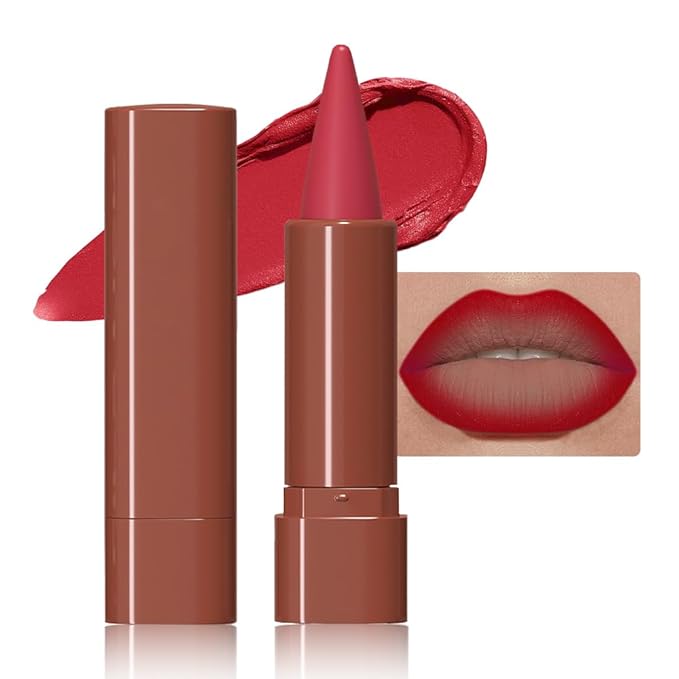 Carmine Gradient Matte Lip Liner Pencil Crayon for Women - Waterproof Smudge-Proof Kissproof Long-Wear Lip Pencil, Flawless Contour Ombre Effect Lip Crayon, Creamy Pigmented Lip Liner 06#