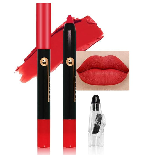 True Red Matte Lip Liner Crayon with Sharpener - Waterproof Smudgeproof Long-Wear Lip Pencil, Creamy Pigmented Lip Crayon for Women, 12HR Stay Silky Velvet Lip Liner 04#
