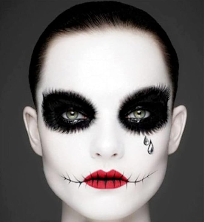 Go Ho Cream-Blendable Clown White Face Paint Stick,Full-coverage Waterproof Face Body Paint for Halloween Cosplay Jokester Zombie Vampire Skeleton Clown SFX Makeup,White Eye Black Stick