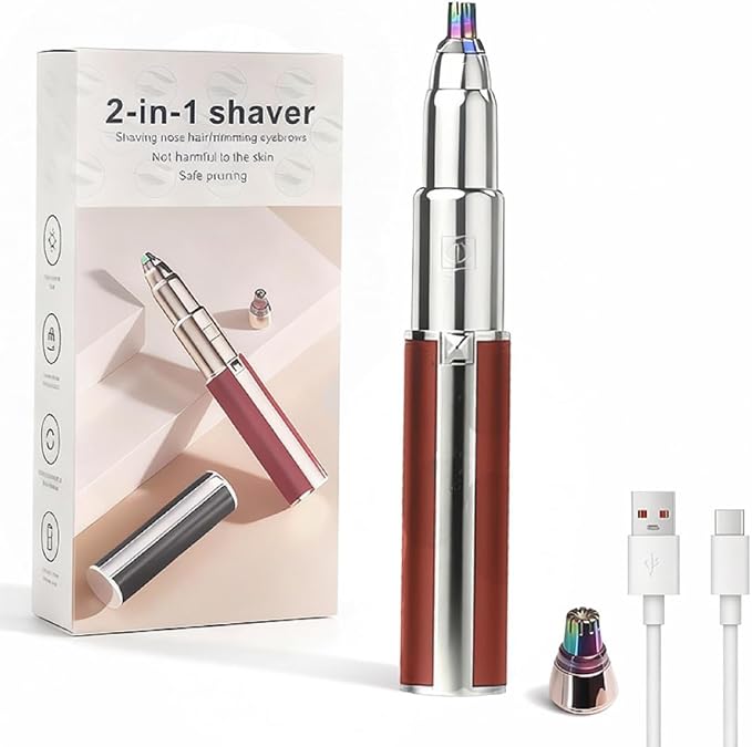 Womens Electric Nose Hair Trimmer 2 in 1 Electric Eyebrow Trimmer Portable Waterproof Eye Brow Razors Electric & Nose Hair Remover Rechargeable Flawless Eyebrow Trimmer, Red