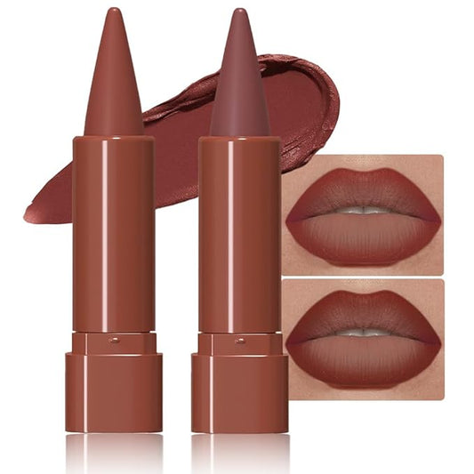 2Pcs Gradient Matte Lipstick Crayon Lip Liner pencil, Flawless Contour Gradual Ombre Effect lip Pencil, for Women Long Lasting Waterproof Smudge Proof Lipstick Pencil 02#+03#