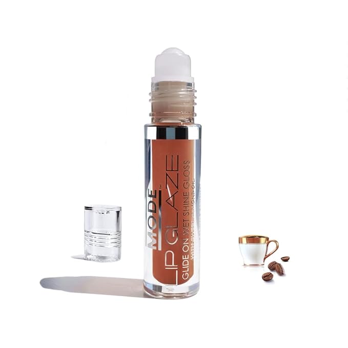 MODE Lip Glaze Flavored Lip Gloss COFFEE IN PARIS Delicious Yummy Flavor, Roll On Sweet Wet Nourishing Shine, Hydrating Natural Skincare Fruit Oils, Made in NY USA