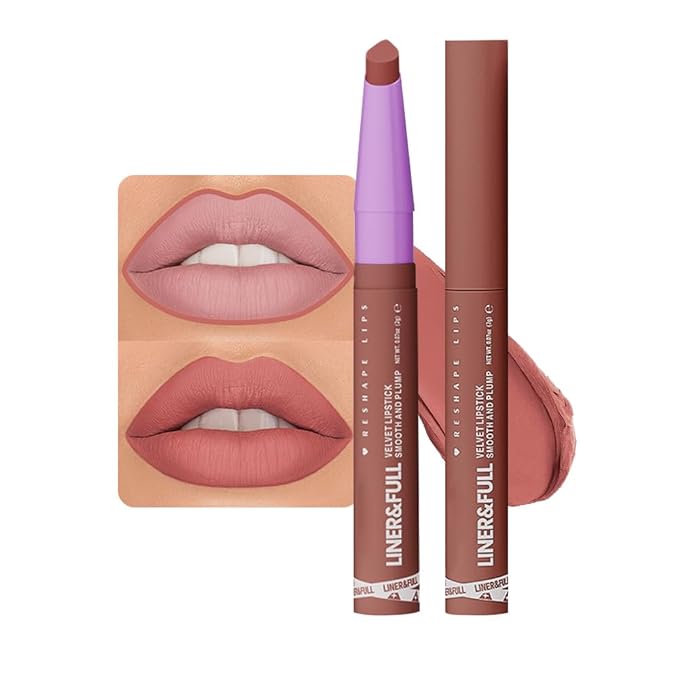 2-IN-1 Lipstick Lipliner, Velvet Matte Finish, Smooth & Plump, 12 Universal Lip Color-Nude Pink Rose Mauve Berry Plum, Creamy Formula for Lip Makeup, All-Day Wear, Cruelty-Free (#09 DUSTY CORAL)