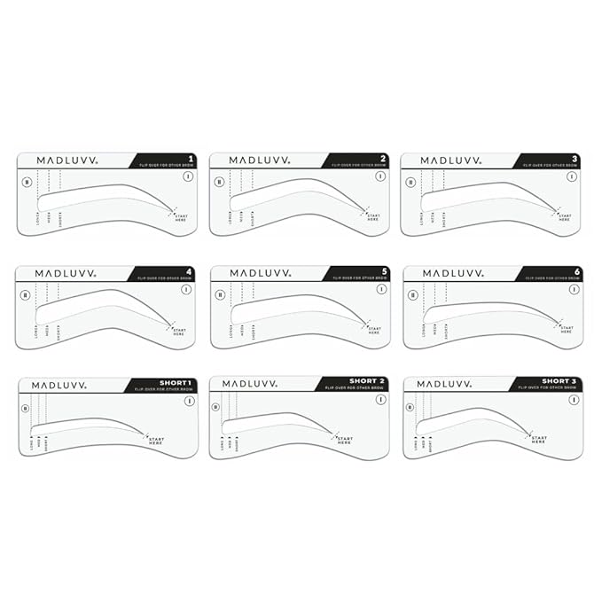 MADLUVV Brow Stamp Kit with Brow Stencils – Easy Eyebrow Shaper for Natural-Looking Brows – Popular Eyebrow Stencil Kit Used by Professionals – 9 Shapes, Spoolie, Travel Bag & Stamp (Light Grey)