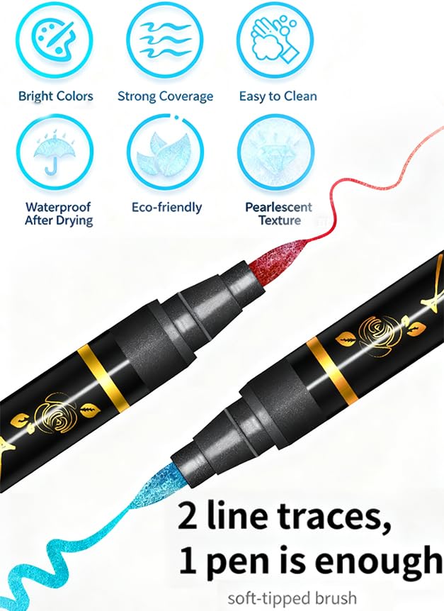 SkinCraft - Safe Temporary Tattoo Pens, Skin Craft Tattoo Markers, 10 Vibrant Colors Body Markers with Reusable Stencils, Skin-Friendly Waterproof Face Paint for Kids Teens Adults Party (1Pcs)