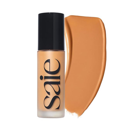 Saie Glowy Super Skin Tint Liquid Foundation - Weightless + Dewy Foundation with Lightweight Medium Coverage - Hydrating Face Makeup + Skin Care Serum Hybrid with Hyaluronic Acid - Shade 21 (1.01 oz)