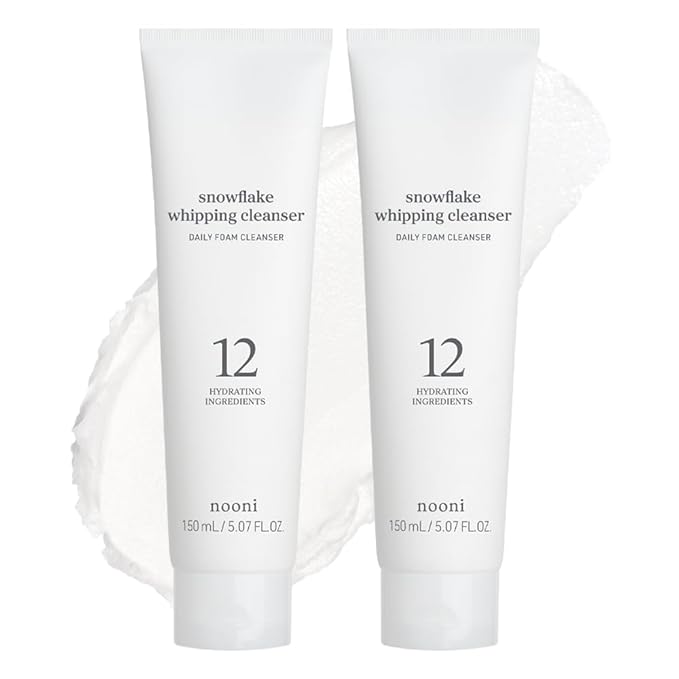NOONI Face Cleansing - Snowflake Whipping Cleanser | Korean Glass Skin Care, Kbeauty, Facial Wash, Remove Impurities, Purifying, Vegan Whipped Cream, Moisturizing, Sensitive Skin, 5.07 FL Oz x 2ea