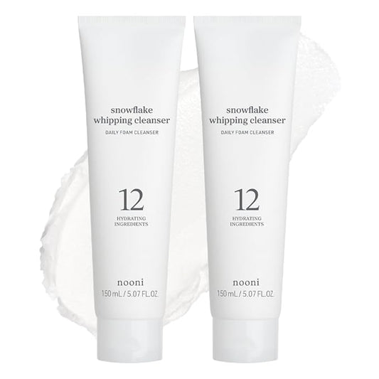 NOONI Face Cleansing - Snowflake Whipping Cleanser | Korean Glass Skin Care, Kbeauty, Facial Wash, Remove Impurities, Purifying, Vegan Whipped Cream, Moisturizing, Sensitive Skin, 5.07 FL Oz x 2ea