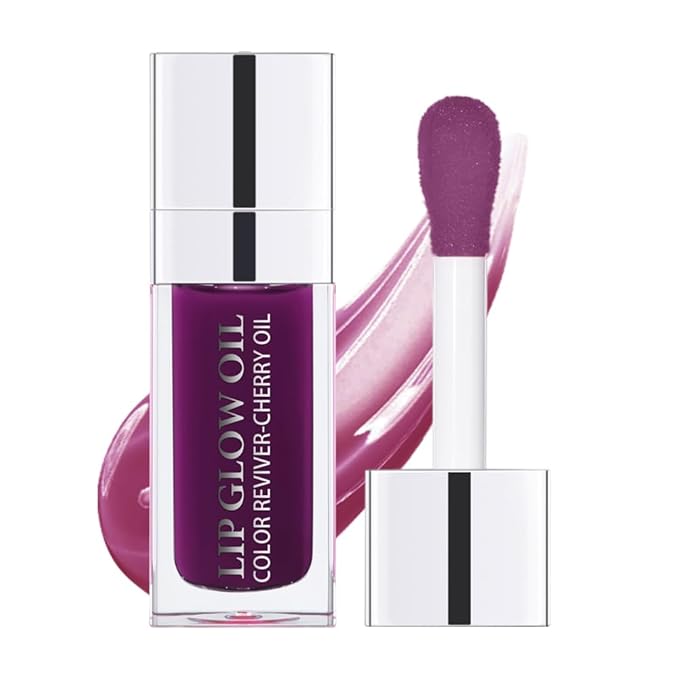 GECOMO Hydrating Lip Glow Oil, Moisturizing Lip Glow Oil, Nourishing Glossy Transparent Lip Oil, Plumping Lip Oil, Lip Balm, Non-sticky Tinted Toot Lip Balm for Lip Care (PURPLE) 0.2 OZ
