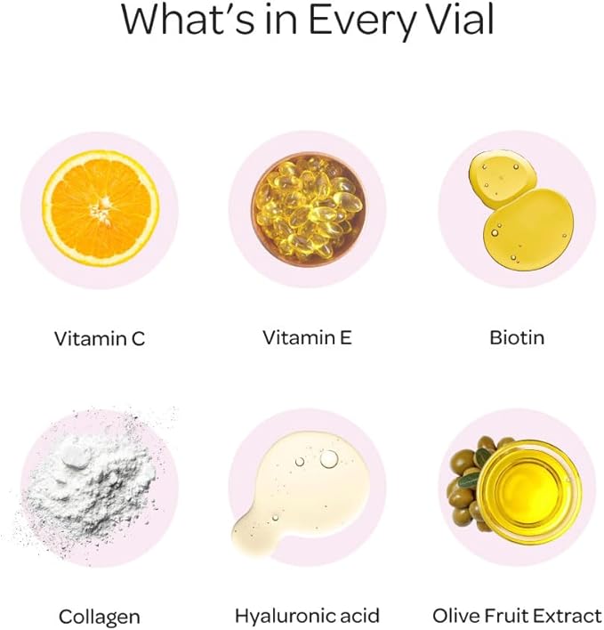 Orthomol Beauty Vial - Liquid Women's Beauty Supplement with Collagen Hydrolysate, Hyaluronic Acid, and Coenzyme Q10 for Hair, Skin, and Nail Health