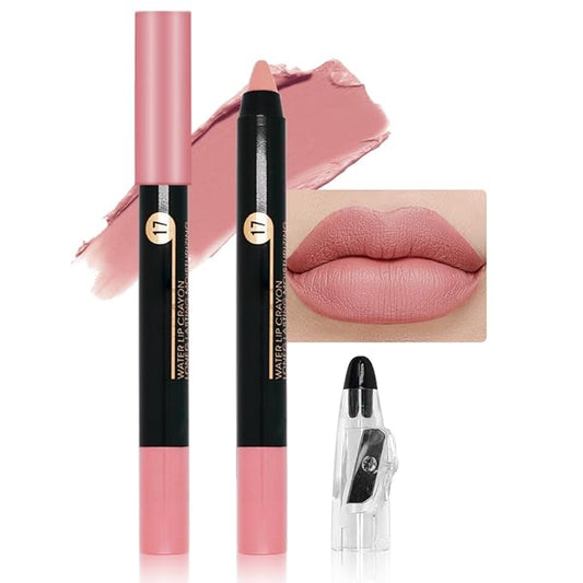 Nude Pink Matte Lip Liner Crayon with Sharpener - Waterproof Smudgeproof Long-Wear Lip Pencil, Creamy Pigmented Lip Crayon for Women, 12HR Stay Silky Velvet Lip Liner 17#