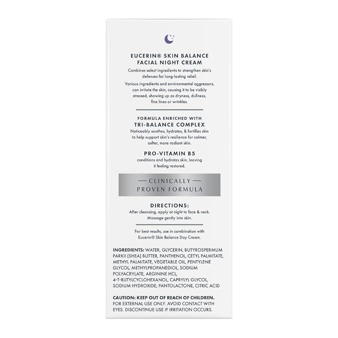 Eucerin Skin Balance Night Cream, Sensitive Skin Face Moisturizer Enriched with Tri-Balance Complex, 1.7 Oz Bottle