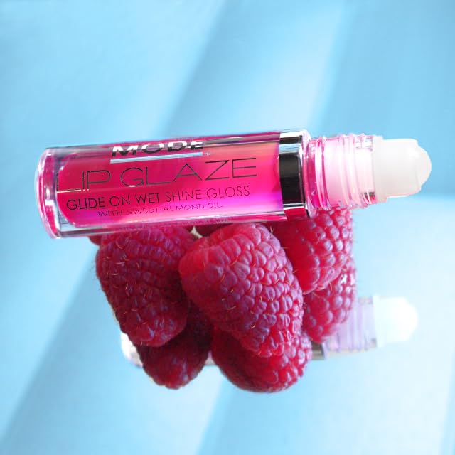 MODE Lip Glaze Flavored Lip Gloss RASPBERRY Delicious Yummy Flavor, Roll On Sweet Wet Nourishing Shine, Hydrating Natural Skincare Fruit Oils, Made in NY USA