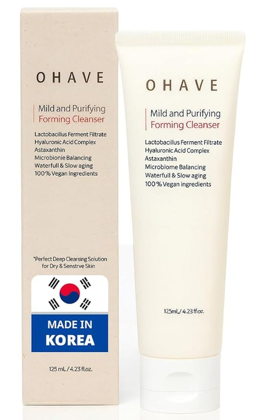 OHAVE Mild & Purifying Foaming Cleanser Gentle Vegan Face Wash with Lactobacillus Natural Botanical Extracts Hydrating & Soothing pH-Balanced 125ml